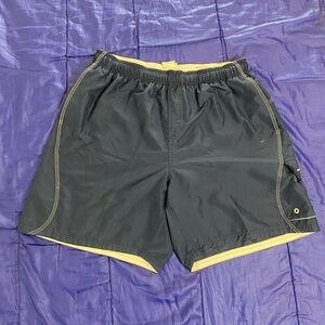 00” vintage nike swim shorts spellout Navy Blue XL